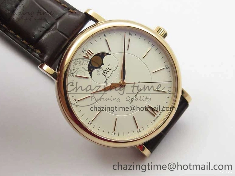 MIROTIME 0415 Stylish Portofino IW459402 RG MKS 1:1 Best Edition White Dial on Brown Leather Strap Miyota 7084